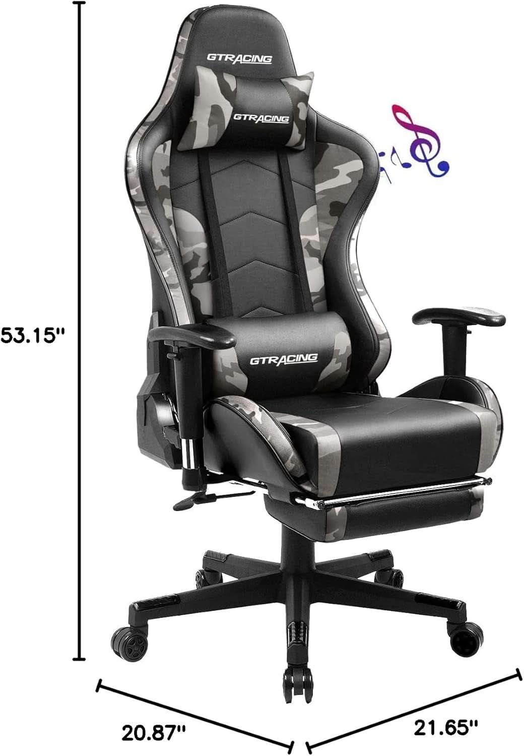 Gaming Chair With Bluetooth Speakers And Footrest Blue