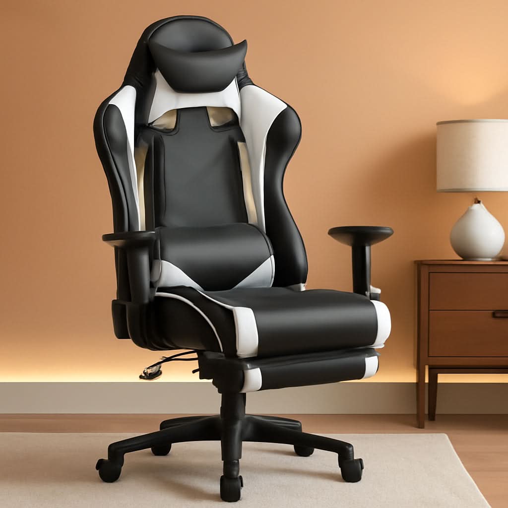 Ergonomic Gaming Chair With Lumbar Support Footrest White