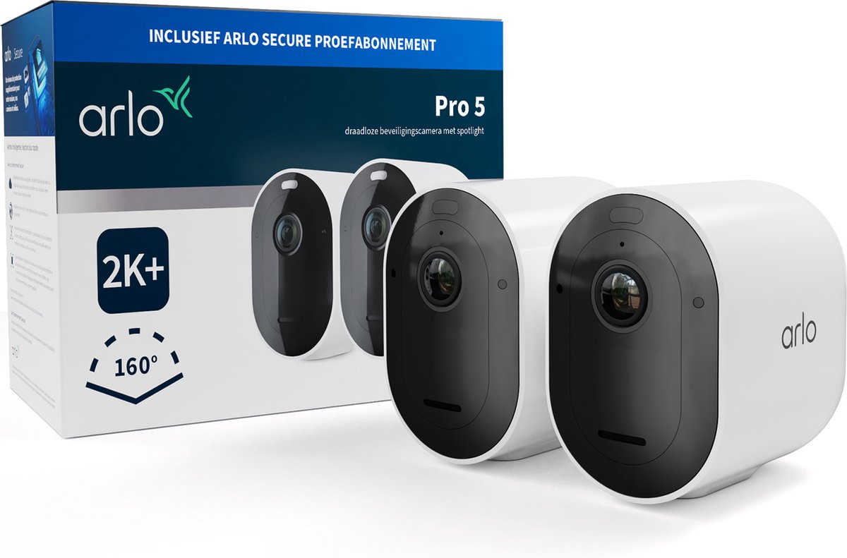 Arlo pro 5 2k+ wireless outdoor security camera - 2 IP cameras, white