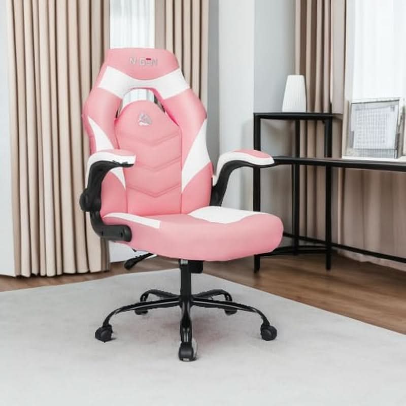 Pink Ergonomic Gaming Chair With Adjustable Lumbar Support
