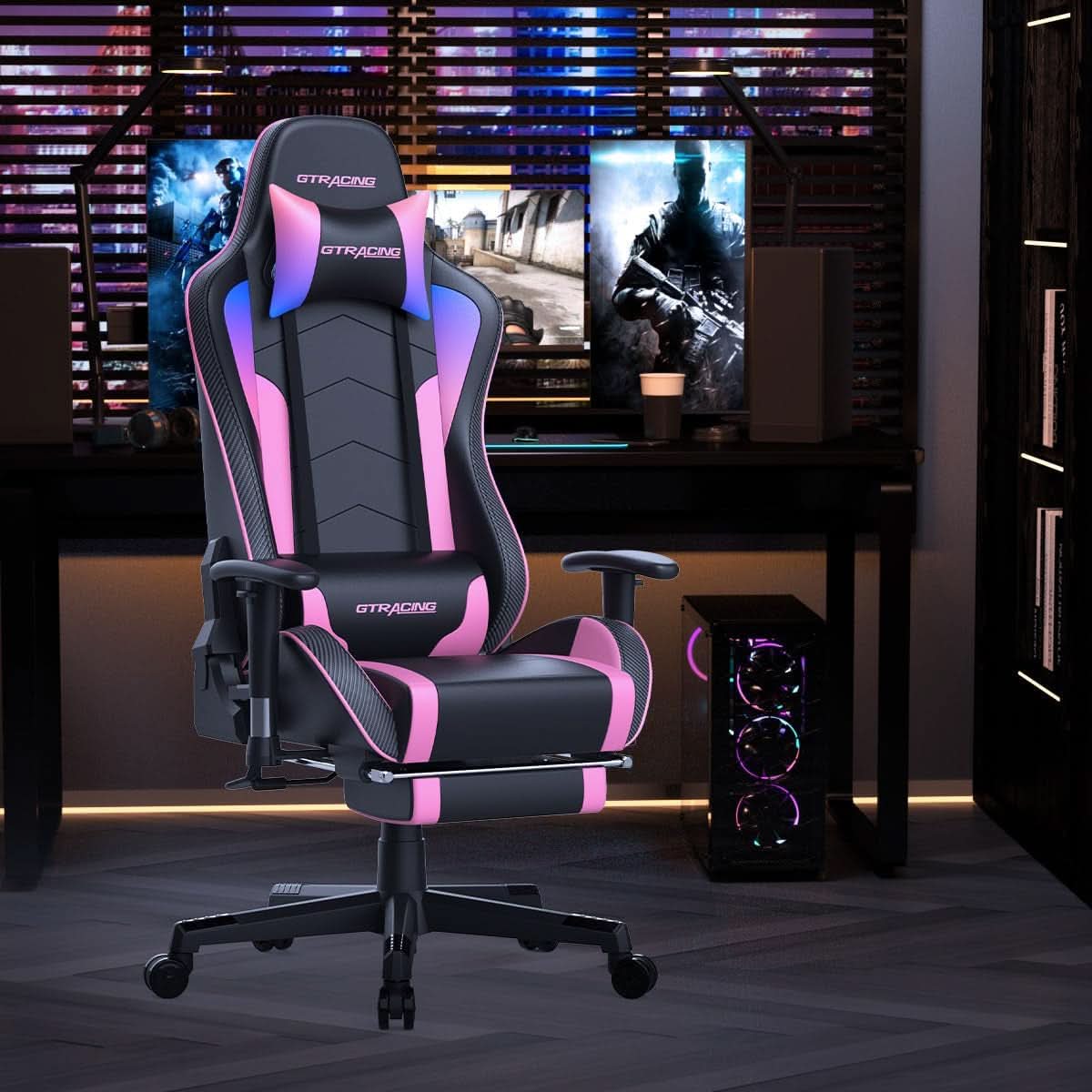 Ergonomic Gaming Chair With Bluetooth Speakers And Footrest