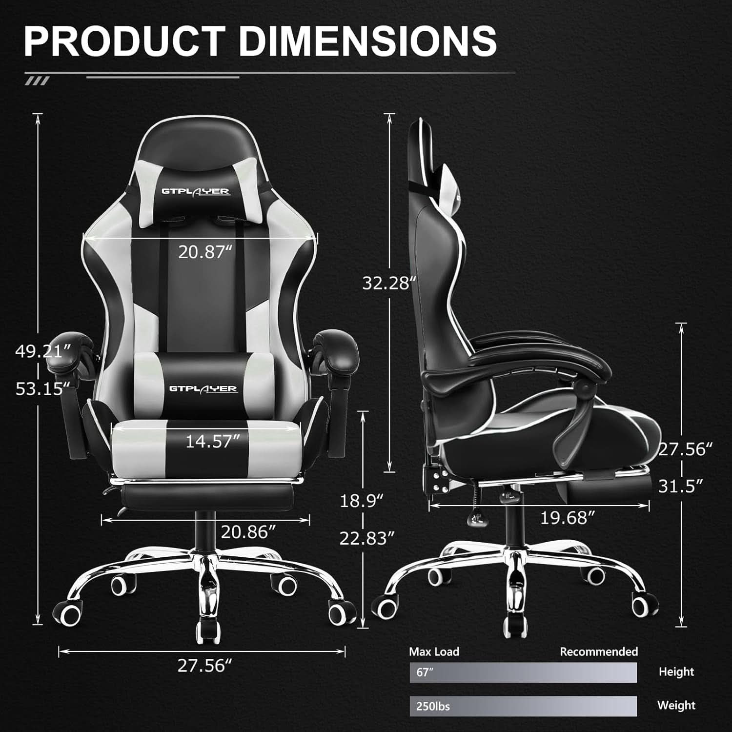 White Gaming Chair With Footrest And Lumbar Support