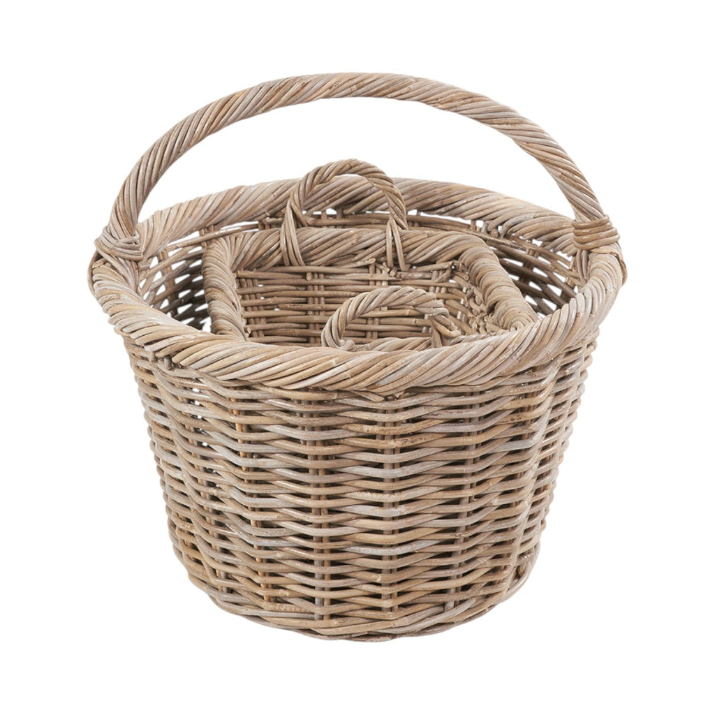 Set of 3 Grey Kubu Rattan Oval Shopping Basket with 2 Rectangular Storage Baskets