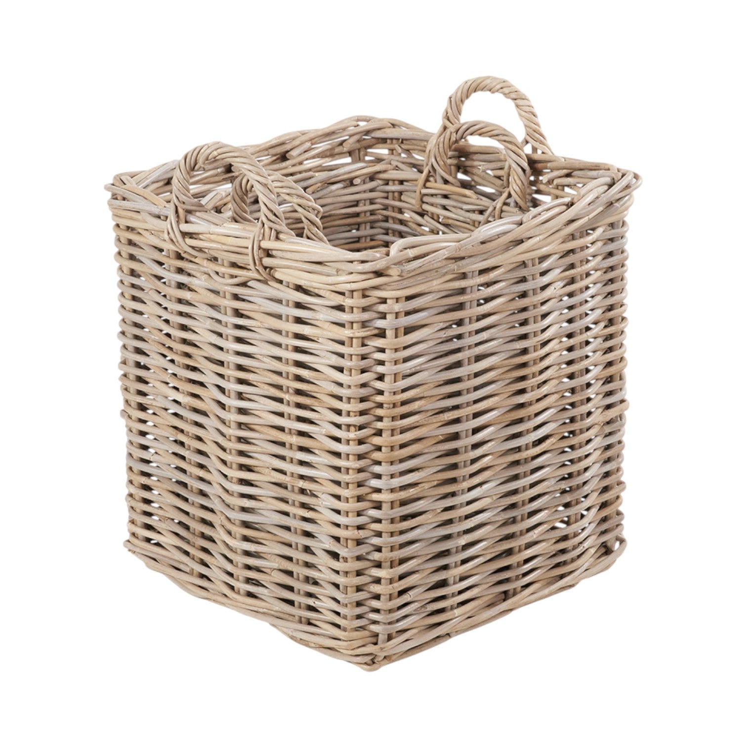 Set of 2 Grey Rattan Square Log Baskets