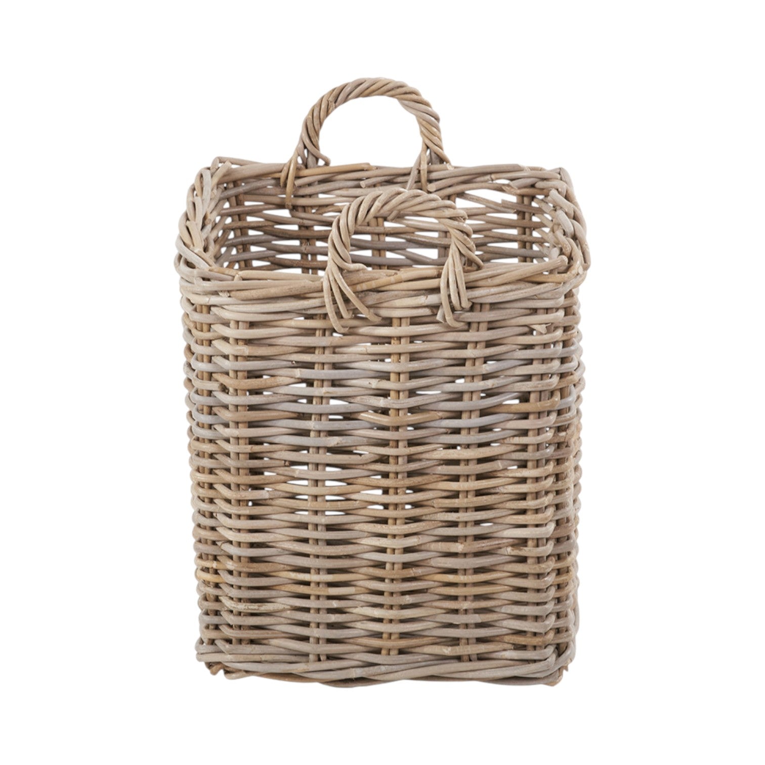 Set of 2 Grey Rattan Square Log Baskets