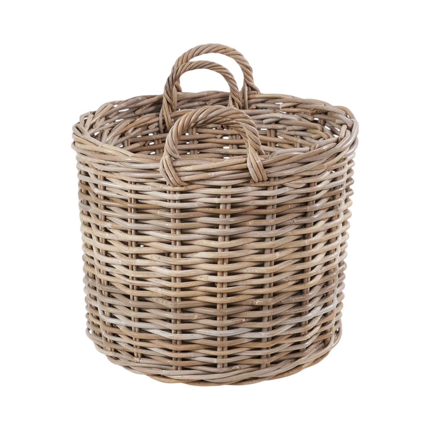 Set of 2 Grey Rattan Round Log Baskets