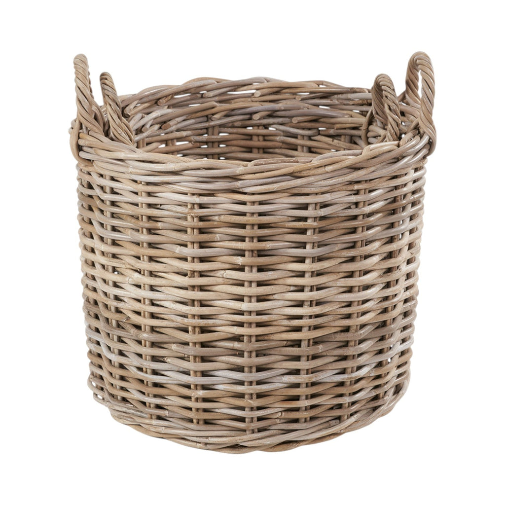Set of 2 Grey Rattan Round Log Baskets