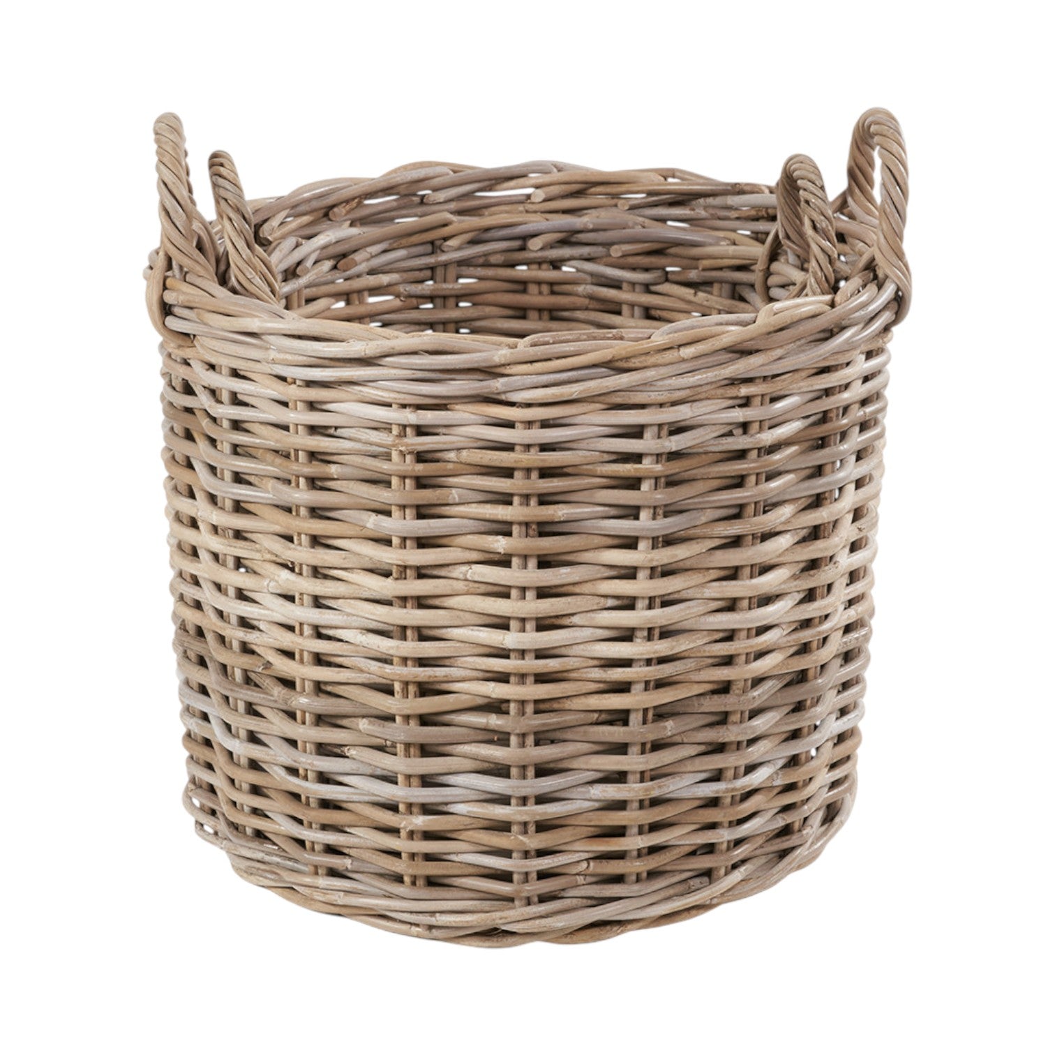Set of 2 Grey Rattan Round Log Baskets