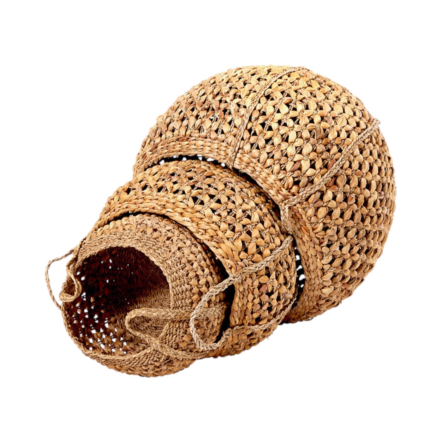 Set of 3 Water Hyacinth Round Handled Baskets