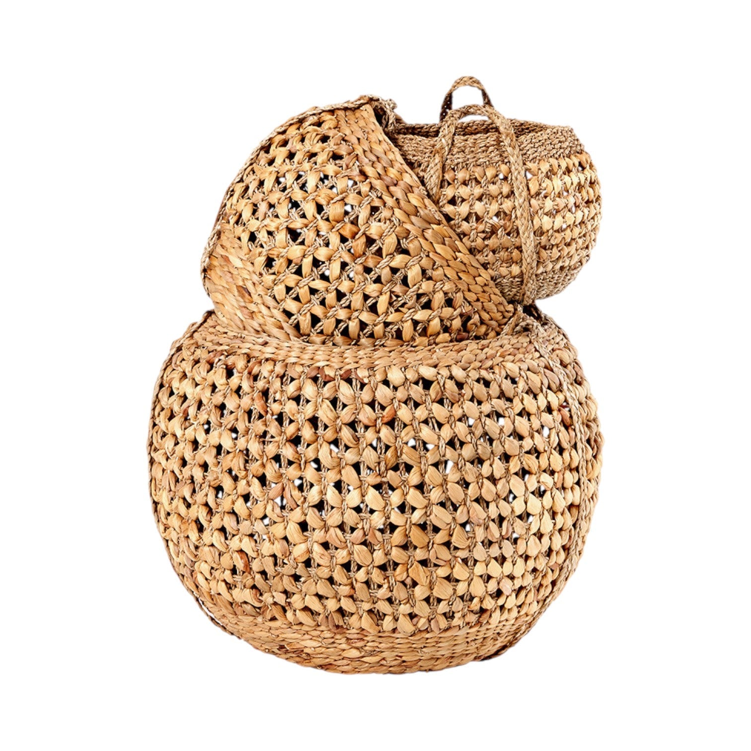 Set of 3 Water Hyacinth Round Handled Baskets
