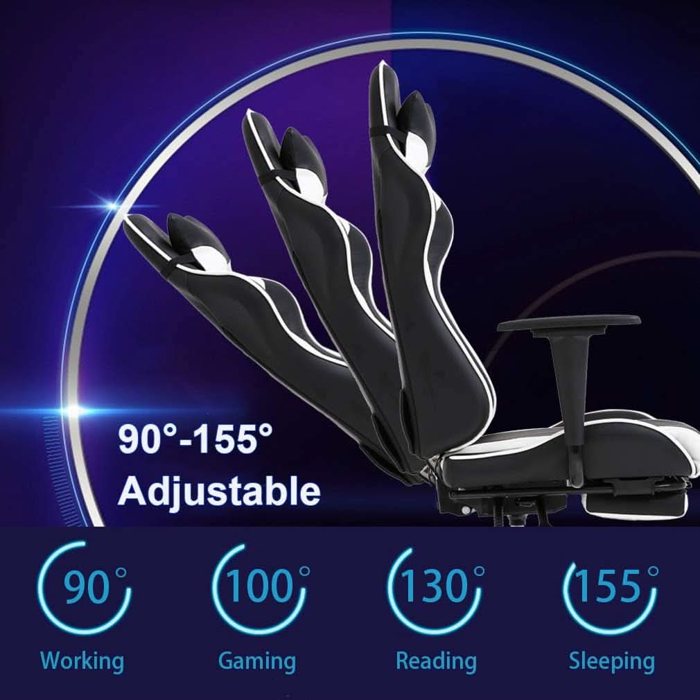 Ergonomic Gaming Chair With Lumbar Support Footrest White