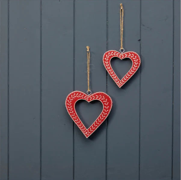 Hanging Red Heart With White Kerry Work 10X1X10.5cm