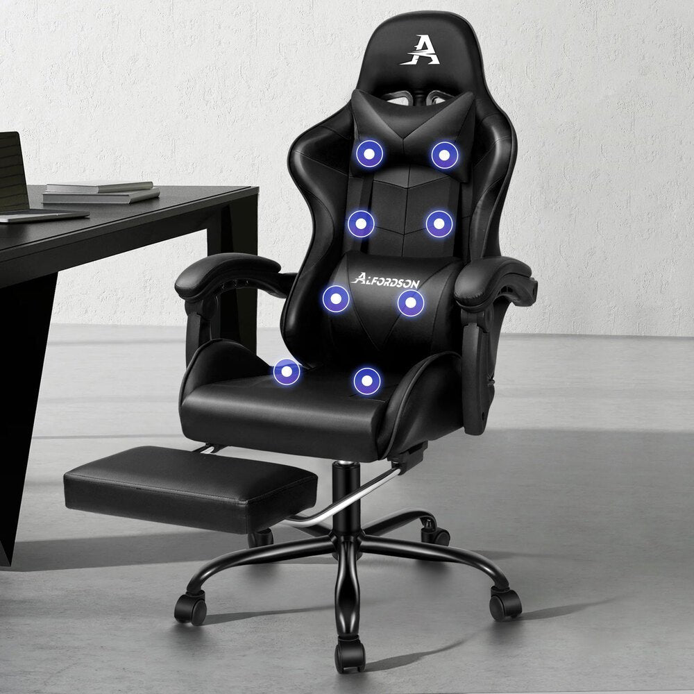 NNETM Gaming Chair – Massage Office Racing Seat Faux Leather Ergonomic