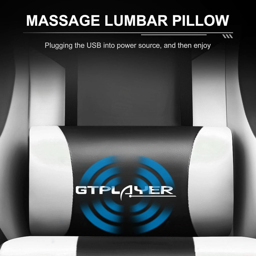 White Gaming Chair With Footrest And Lumbar Support
