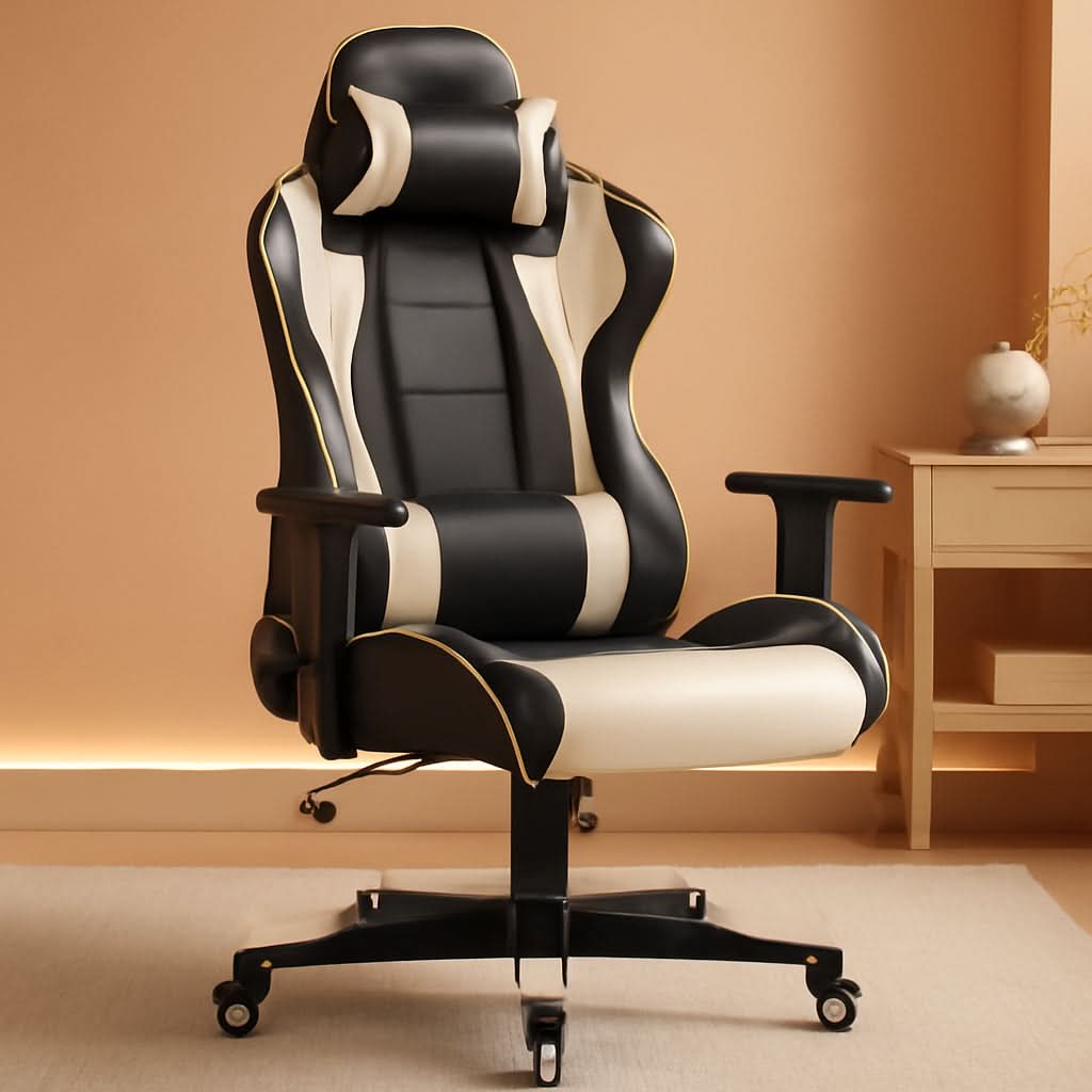White Leather Ergonomic Gaming Chair With Lumbar Support