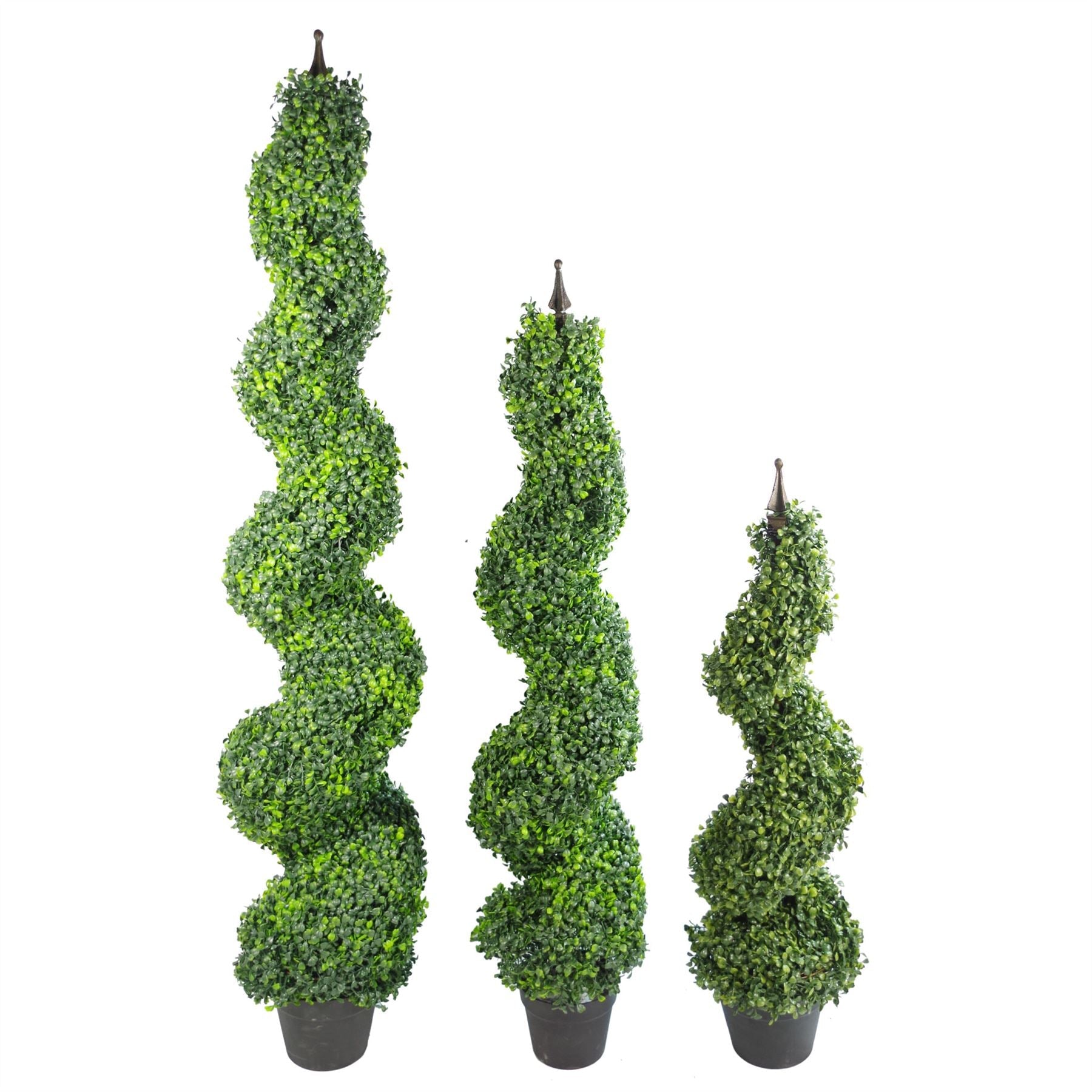 Pair of 120cm (4ft) Tall Artificial Boxwood Tower Trees Topiary Spiral Metal Top