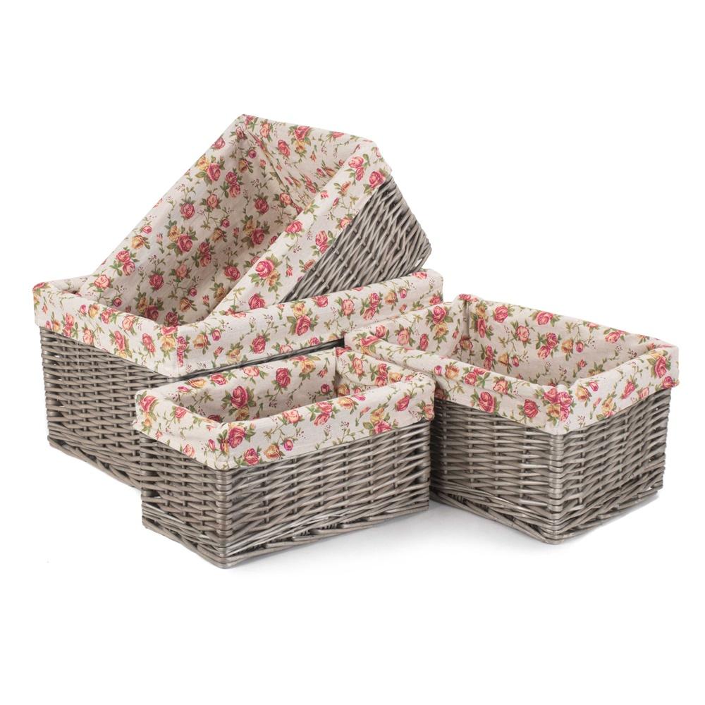 Antique Wash Garden Rose Wicker Storage Baskets