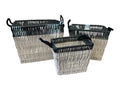 White and blue wicker baskets (set of 3)