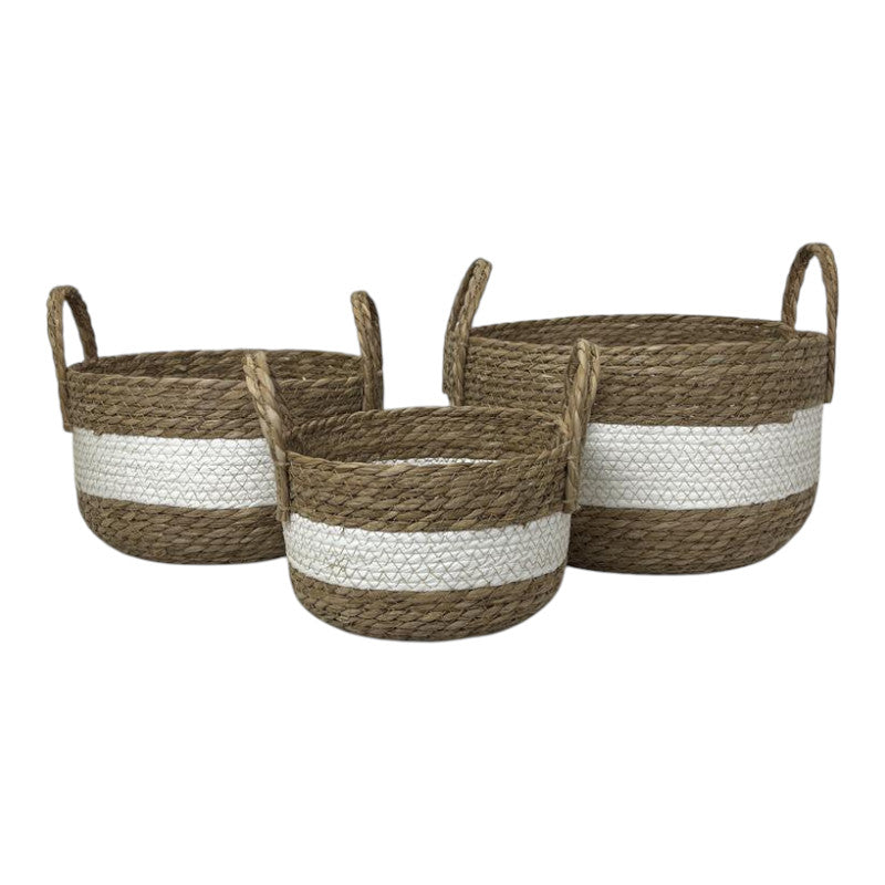 White/Natural Seagrass Set of Three Storage Baskets