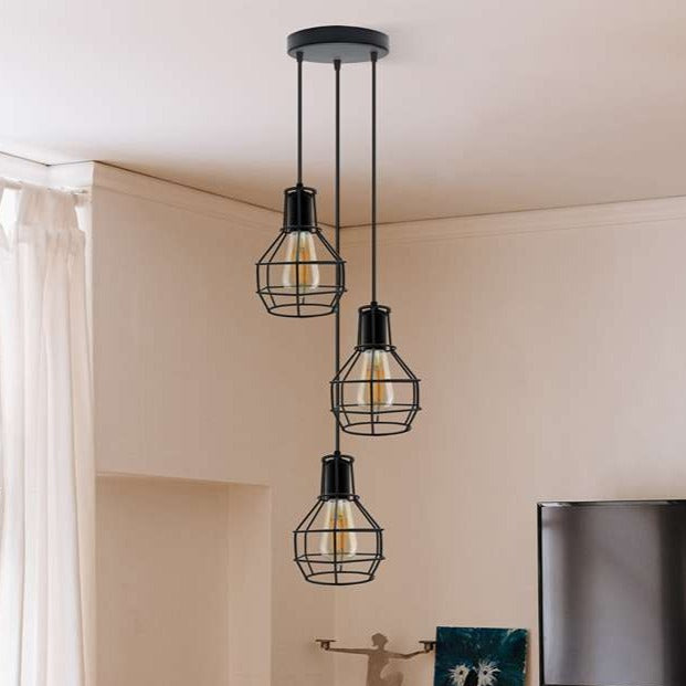 Industrial 3 Light Metal Cage Shade Hanging Pendant Light ~ 5125