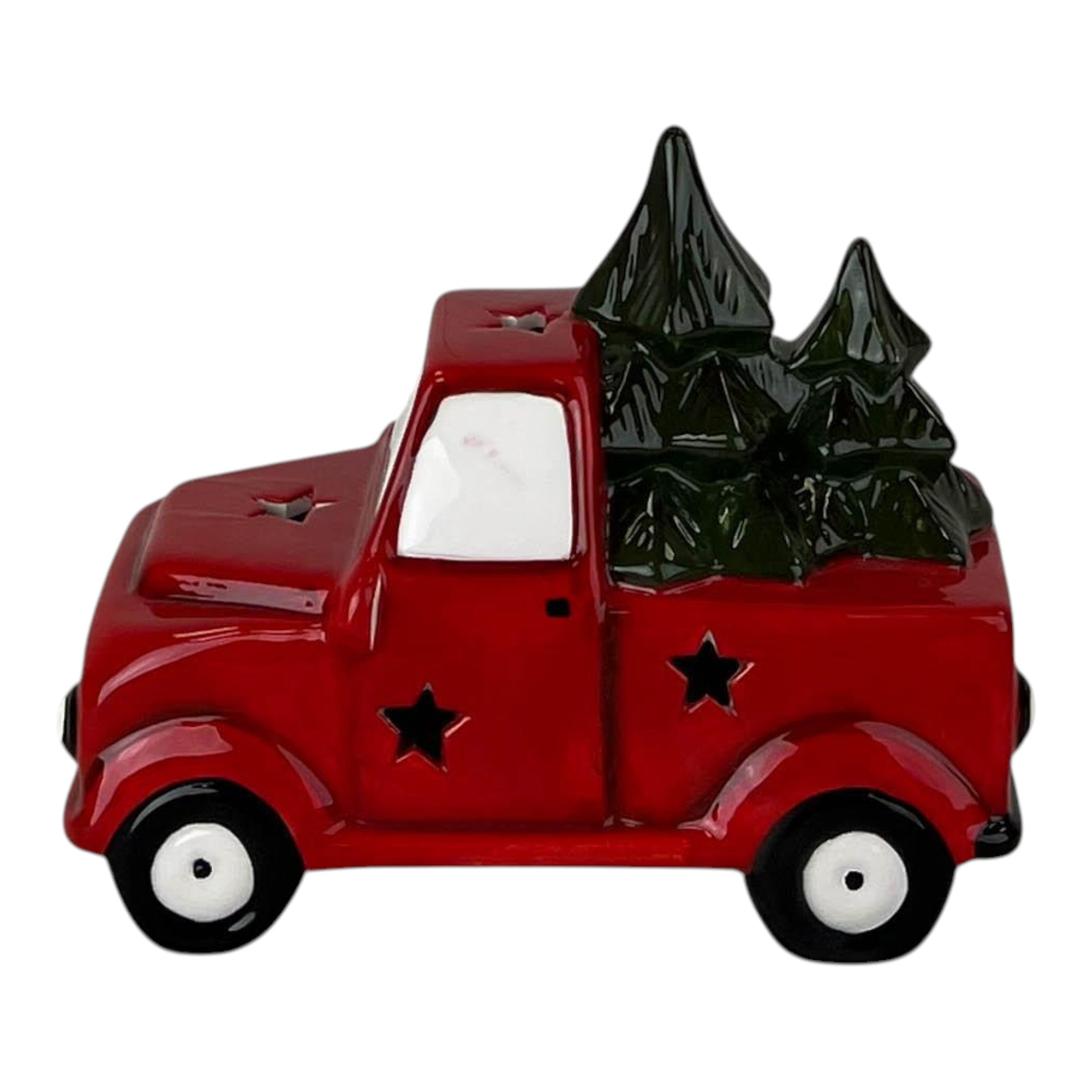 Red Ceramic Car Carrying Christmas Trees Decoration