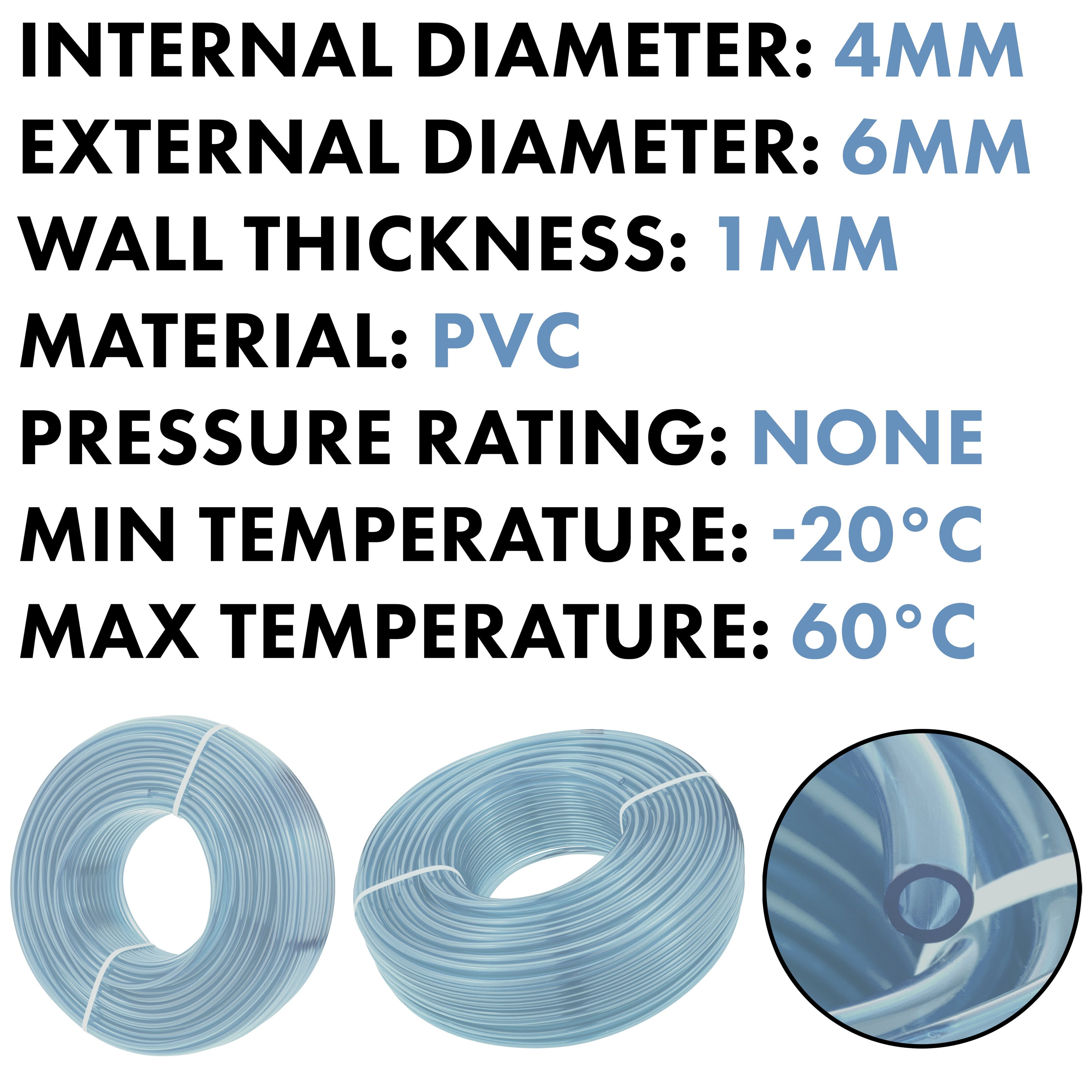 4mm x 6mm Clear PVC Tech Hose