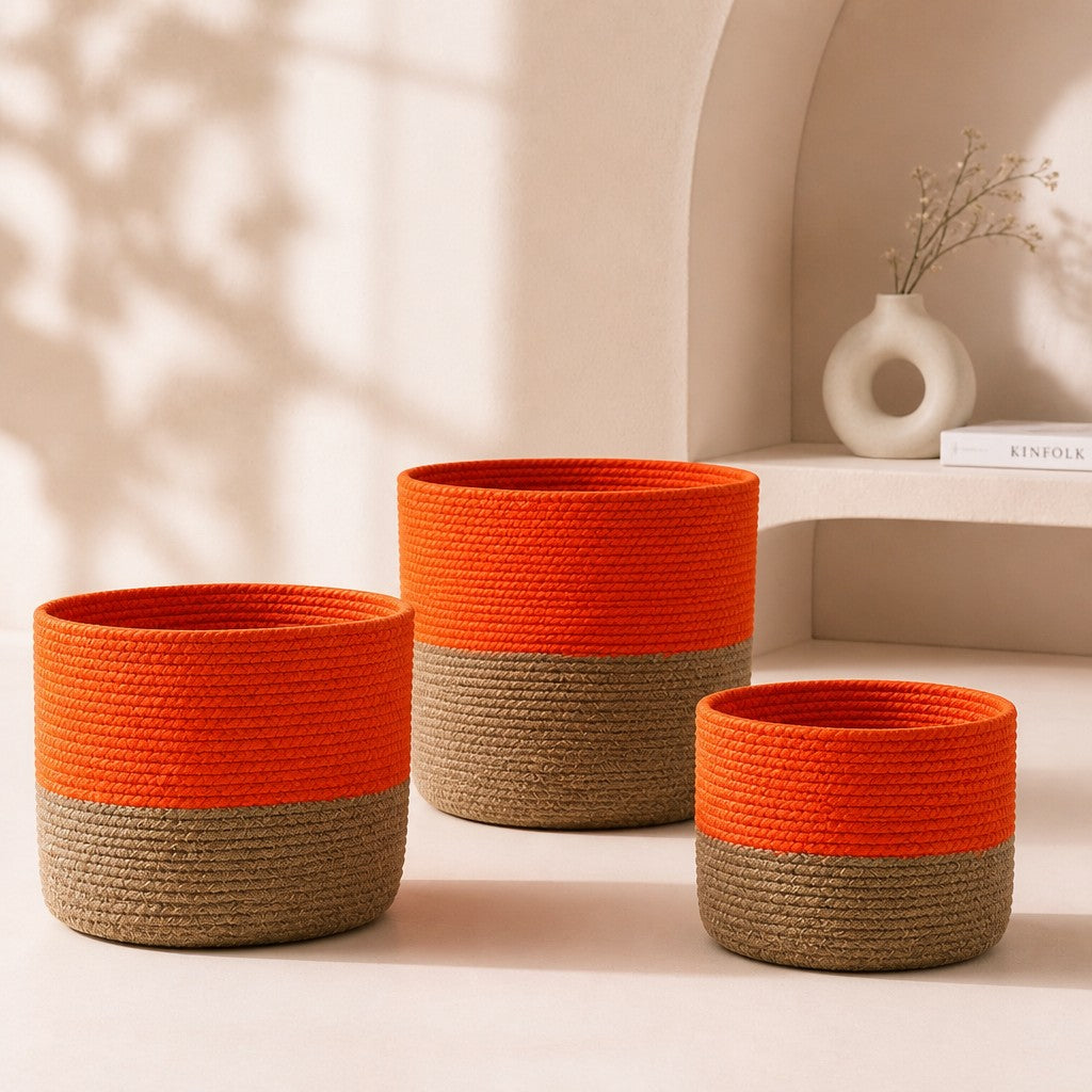 Set of 3 Cotton Rope Storage Baskets - Orange
