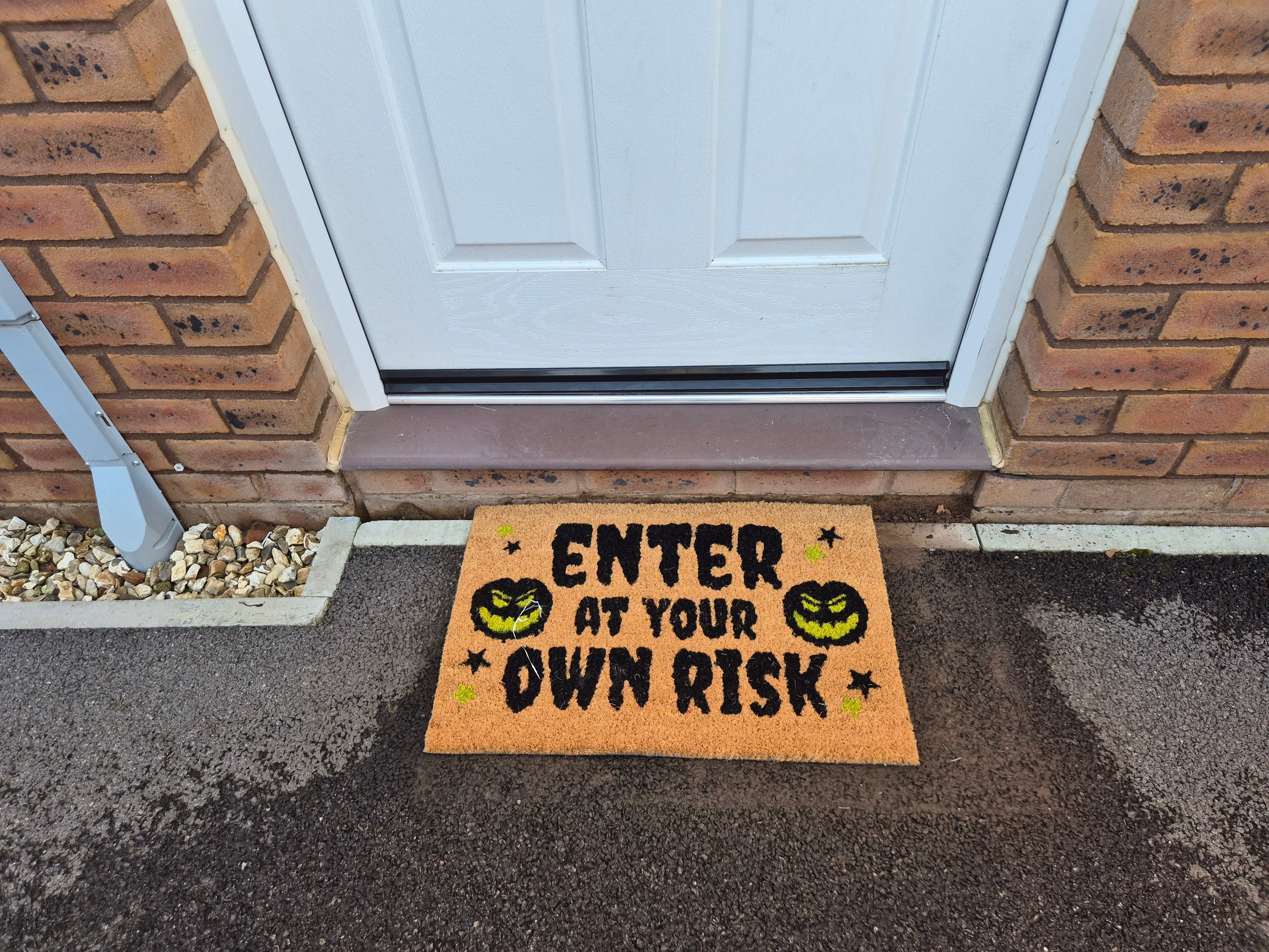 Doormat 60cm x 40cm - 'Enter At Your Own Risk' - Absorbent Coir Mat for Indoor/Outdoor