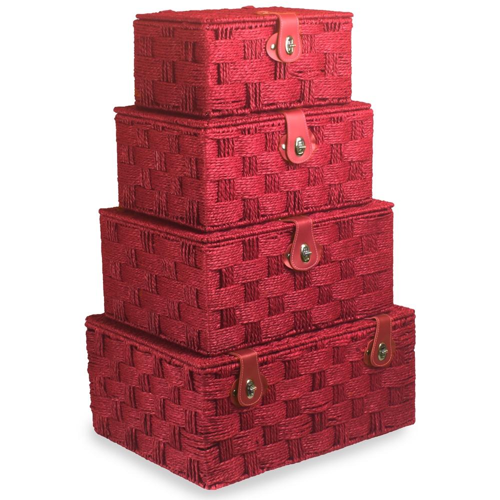 Twisted Red Paper Rope Storage Basket