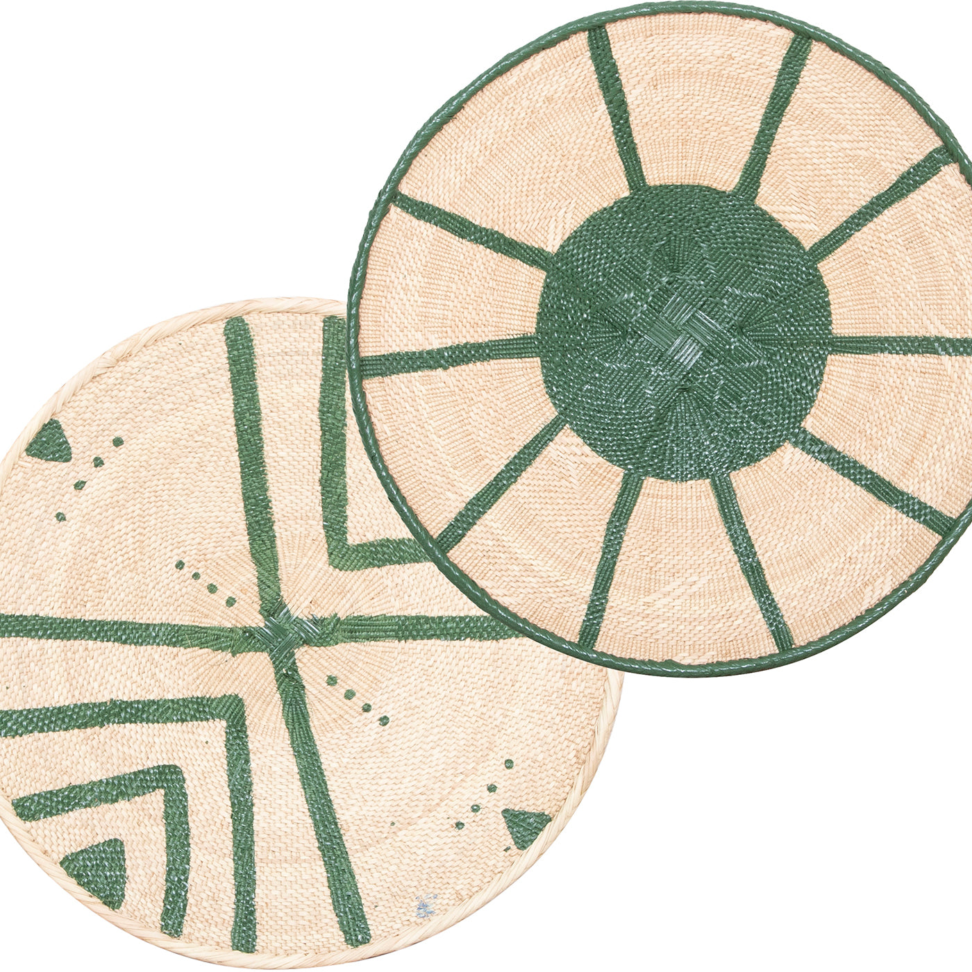 Tonga Painted Pattern Baskets | Green Natural