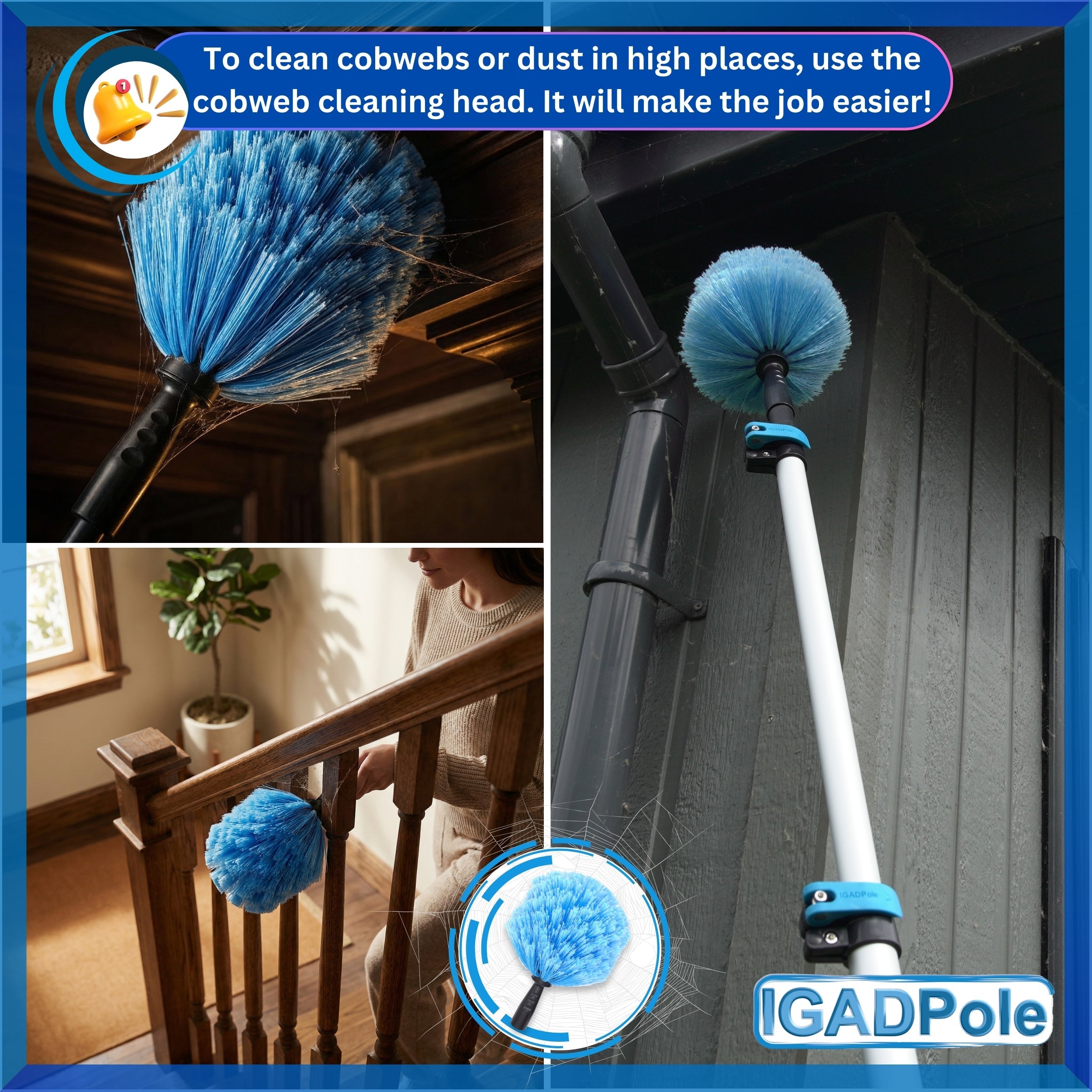 IGADPole 5m (17ft) Water-Fed Pole Cleaning Kit – Includes Water-fed Brush, Cobweb & Microfibre Duster, Soap Dispenser & Hose Tap