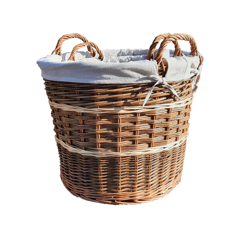 Set of 2 Cotton Lined Wicker Log Baskets