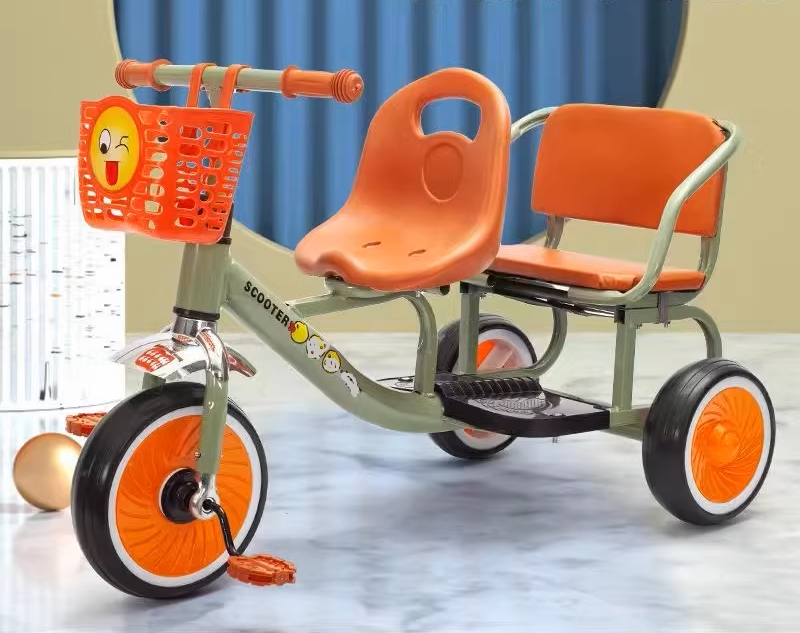 Kids Double Tricycle Pedal Push Ride-On Cart