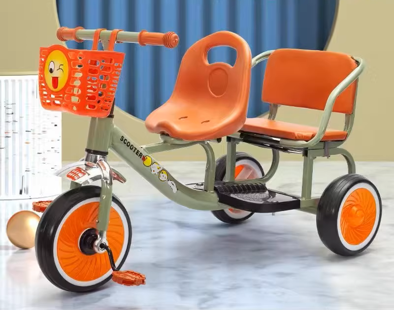 Kids Double Tricycle Pedal Push Ride-On Cart