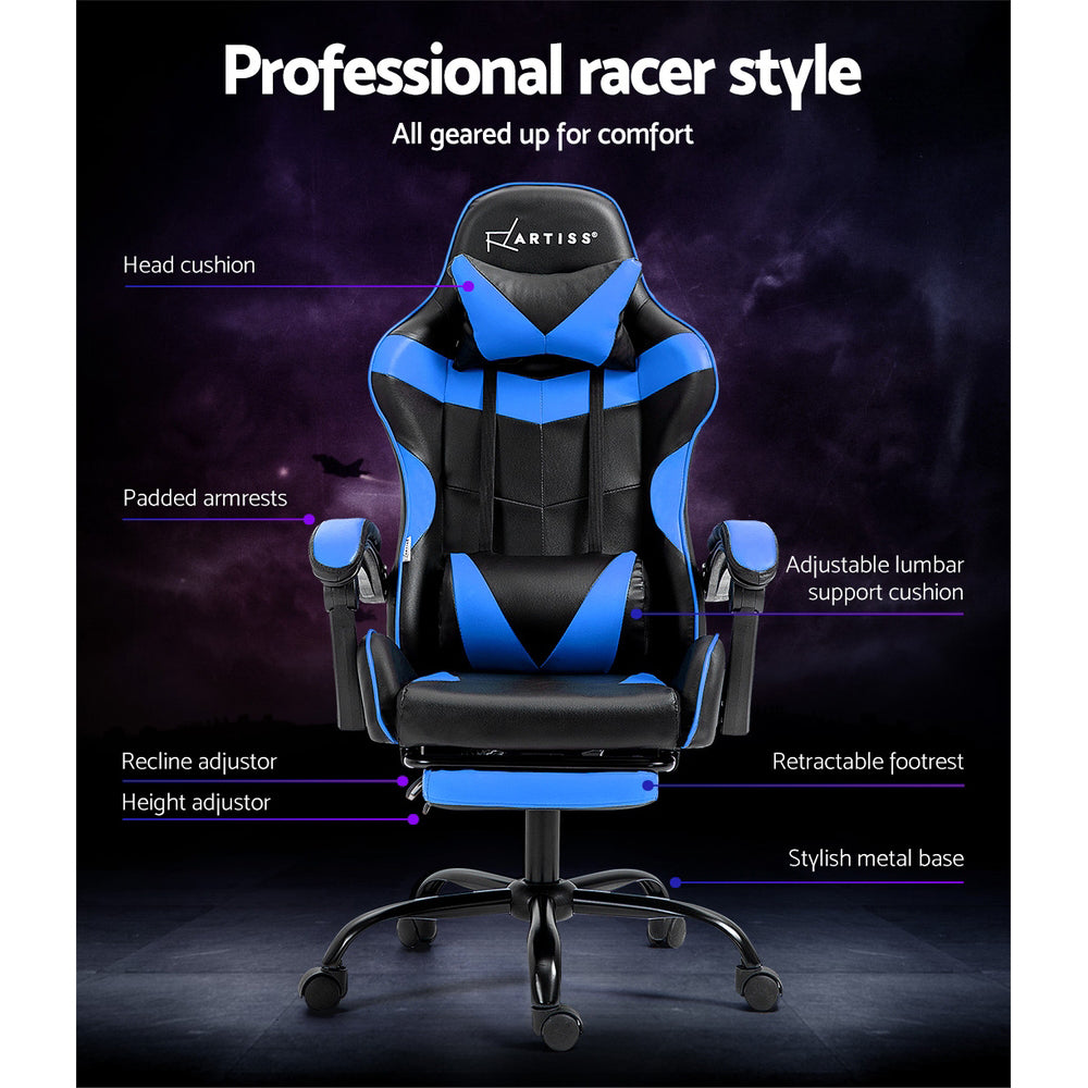 NNEDSZ Artiss Gaming Office Chair Recliner Footrest Blue