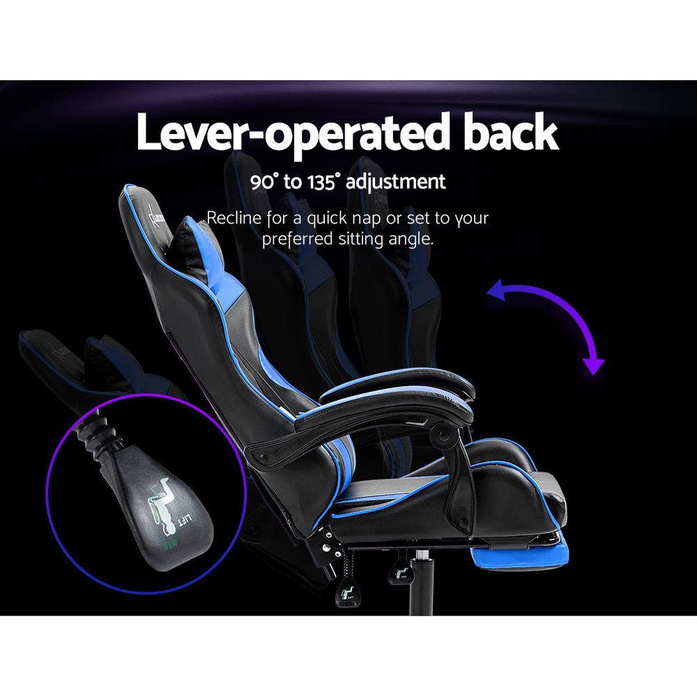 NNEDSZ Artiss Gaming Office Chair Recliner Footrest Blue