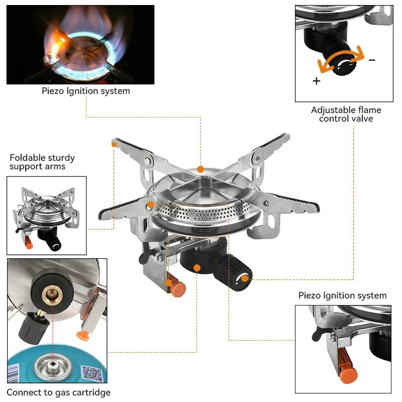 Camping Gas Stove Head Split-Type Butane Stove Silver