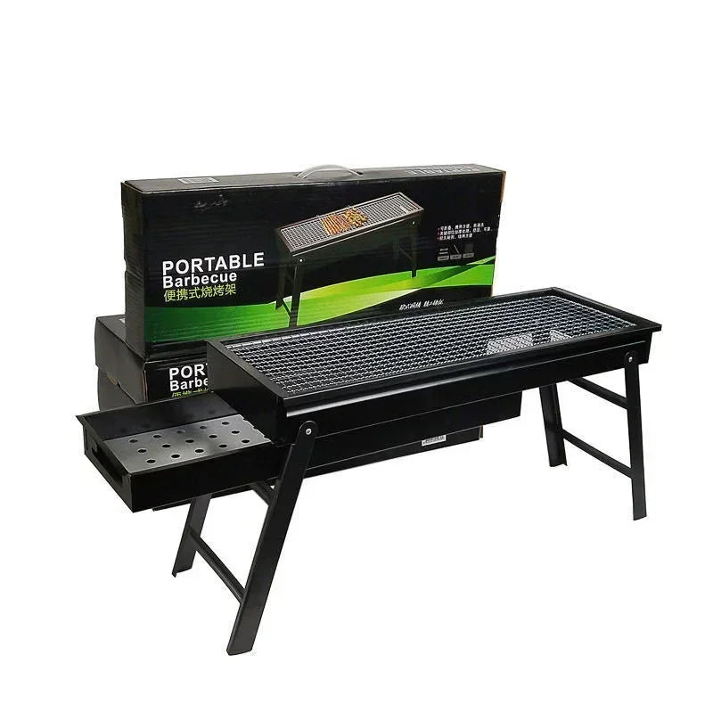 Folding Portable Charcoal BBQ Grill Iron Outdoor Barbecue Rack Black
