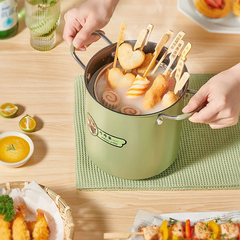 3L Deep Fryer Pot with Basket Oil Strainer Mini Pasta Pot Green