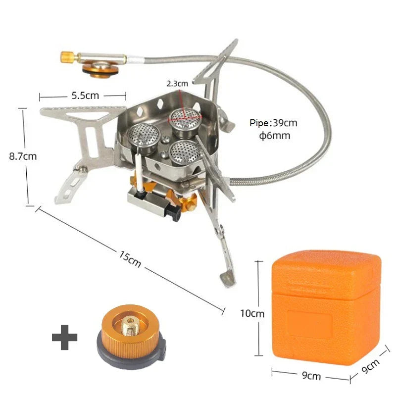 Three-Head Gas Stove Windproof Camping Silver