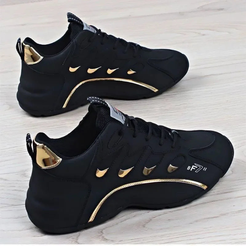 Mens Casual Vulcanized Sneakers Lightweight Breathable Shoes (Black)