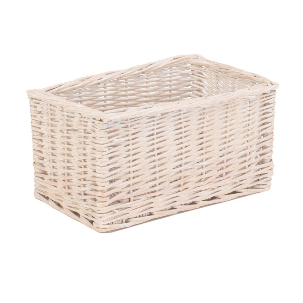 Whitewash Unlined Wicker Storage Basket