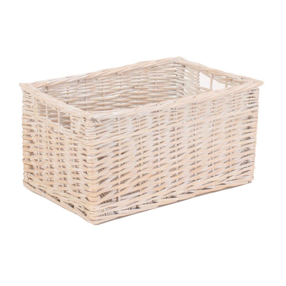 Whitewash Unlined Wicker Storage Basket