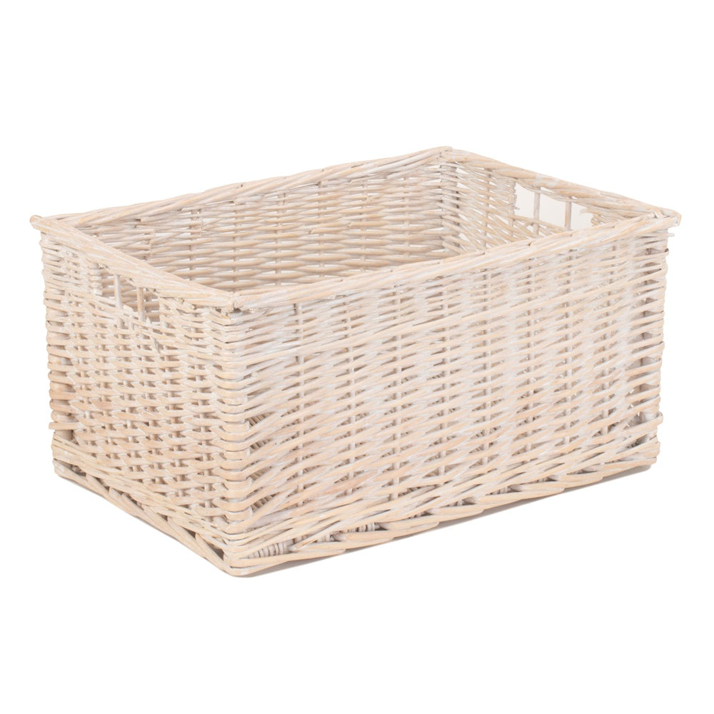Whitewash Unlined Wicker Storage Basket