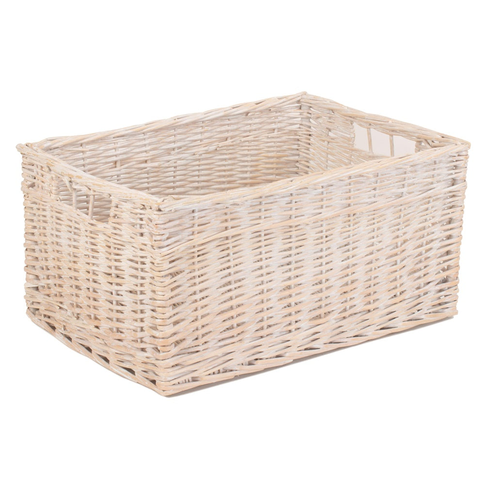 Whitewash Unlined Wicker Storage Basket