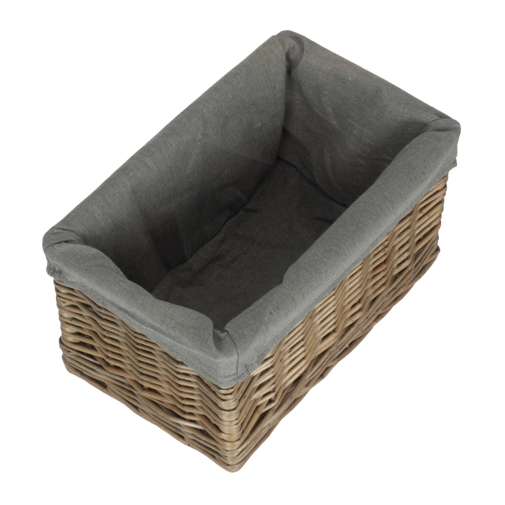 Antique Wash Grey Cotton Grey Lined Wicker Storage Baskets