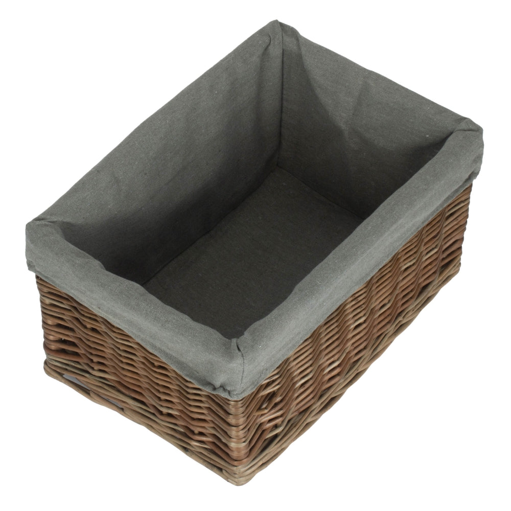 Antique Wash Grey Cotton Grey Lined Wicker Storage Baskets