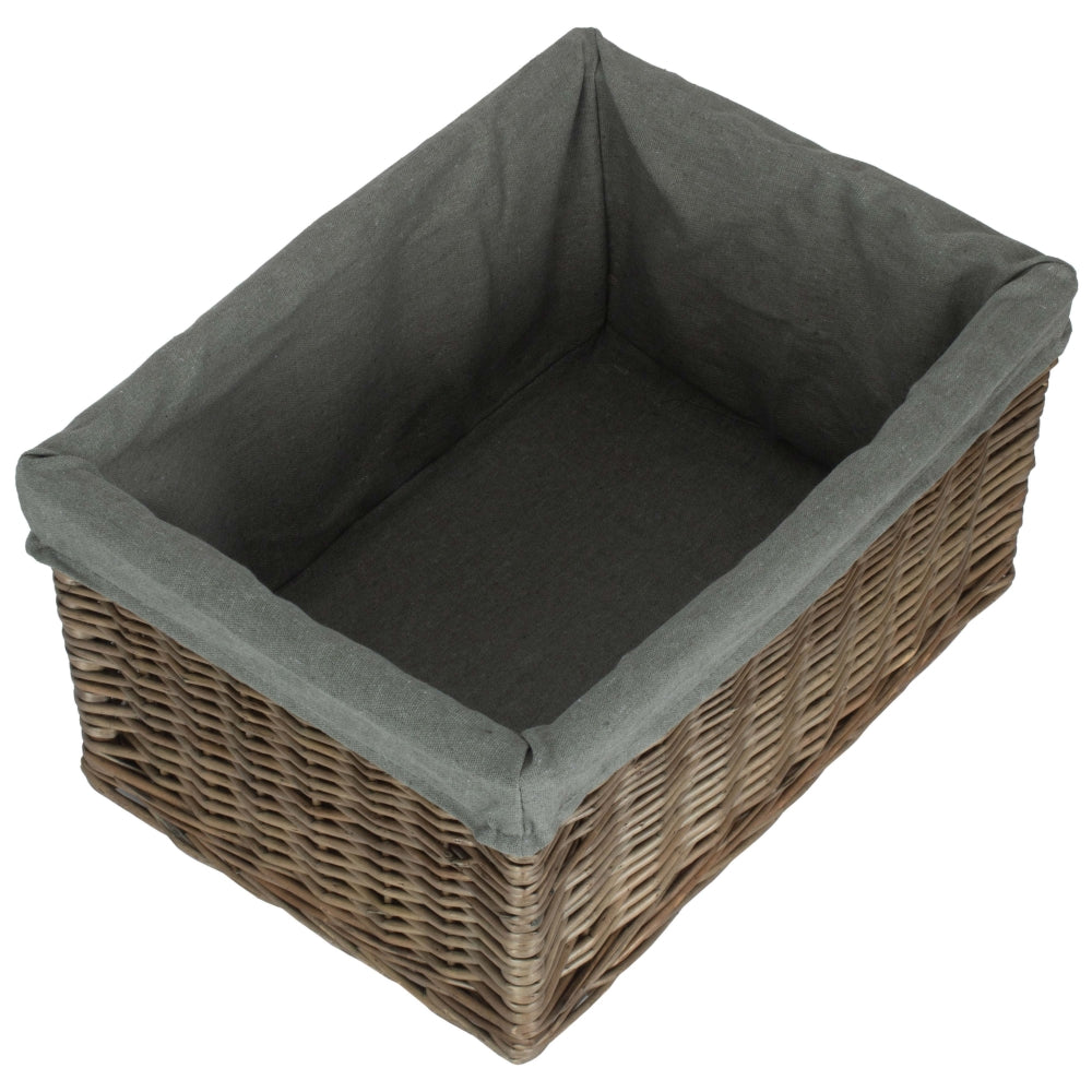 Antique Wash Grey Cotton Grey Lined Wicker Storage Baskets