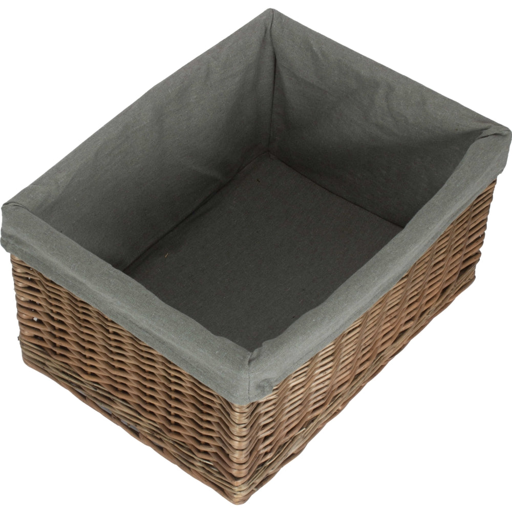Antique Wash Grey Cotton Grey Lined Wicker Storage Baskets
