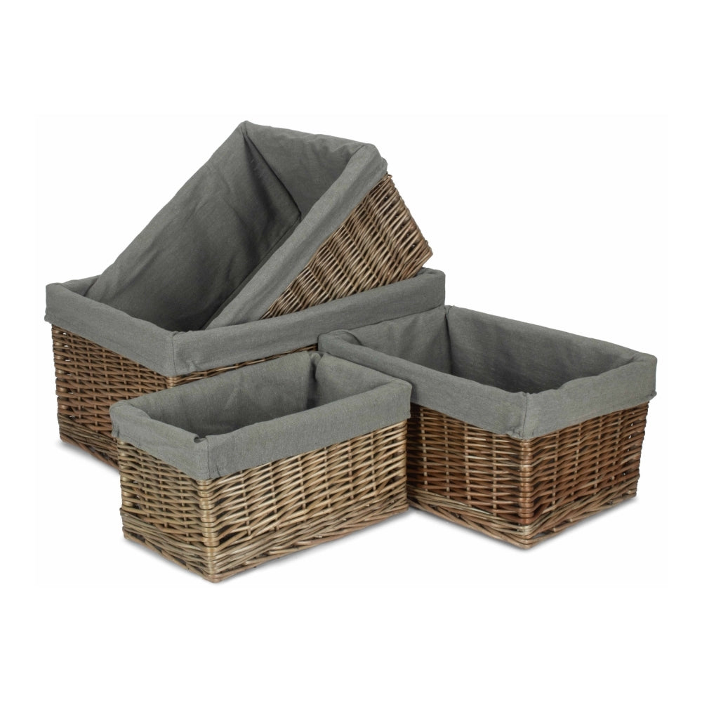 Antique Wash Grey Cotton Grey Lined Wicker Storage Baskets